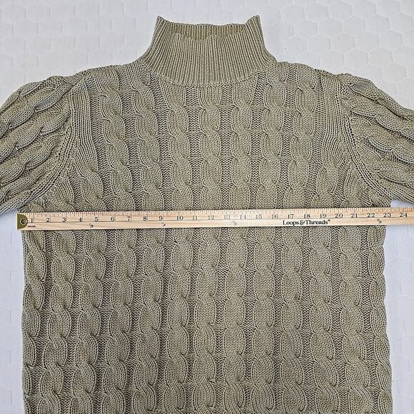 LL Bean Womens Cable Knit Sweater Size XL Sage Green Turtleneck - Picture 3 of 7